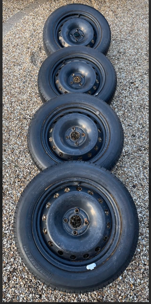 FOUR 15" STEEL WHEELS FROM A FIAT PUNTO