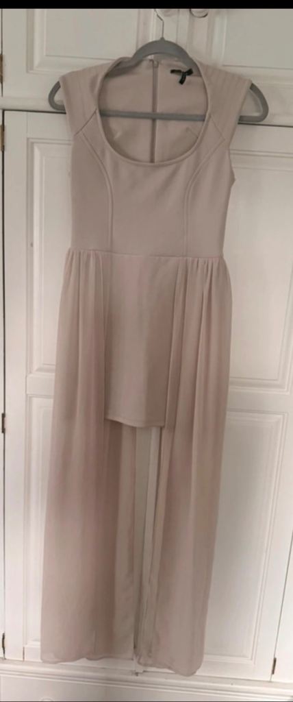 River island nude/mink high low chiffon maxi dress in a UK8