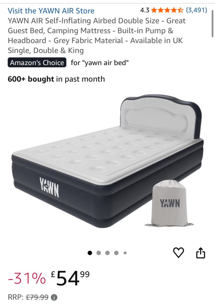 Double Air Bed (self inflating) - YAWN brand 