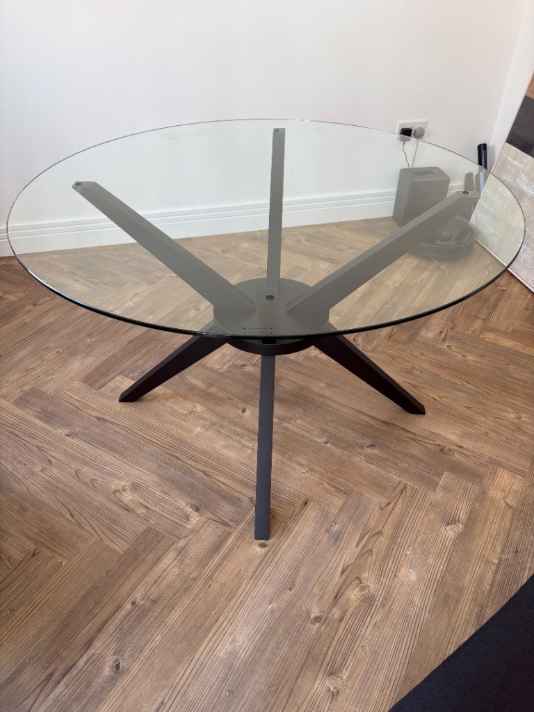 Glass Top Dining Table with black base