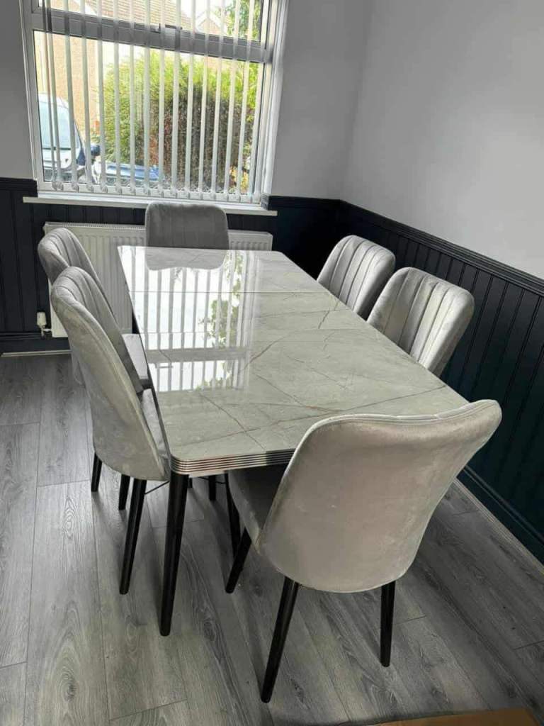 Brand New Modern Luxury Marble Dining Set – Table & 6 Chairs – UK Delivery Available