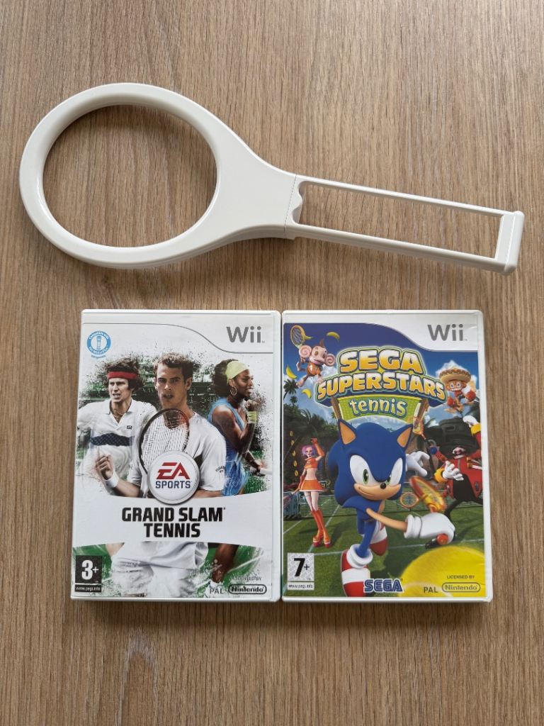 Nintendo Wii Tennis Bundle - Sega Superstars Tennis, Grand Slam Tennis & Racket