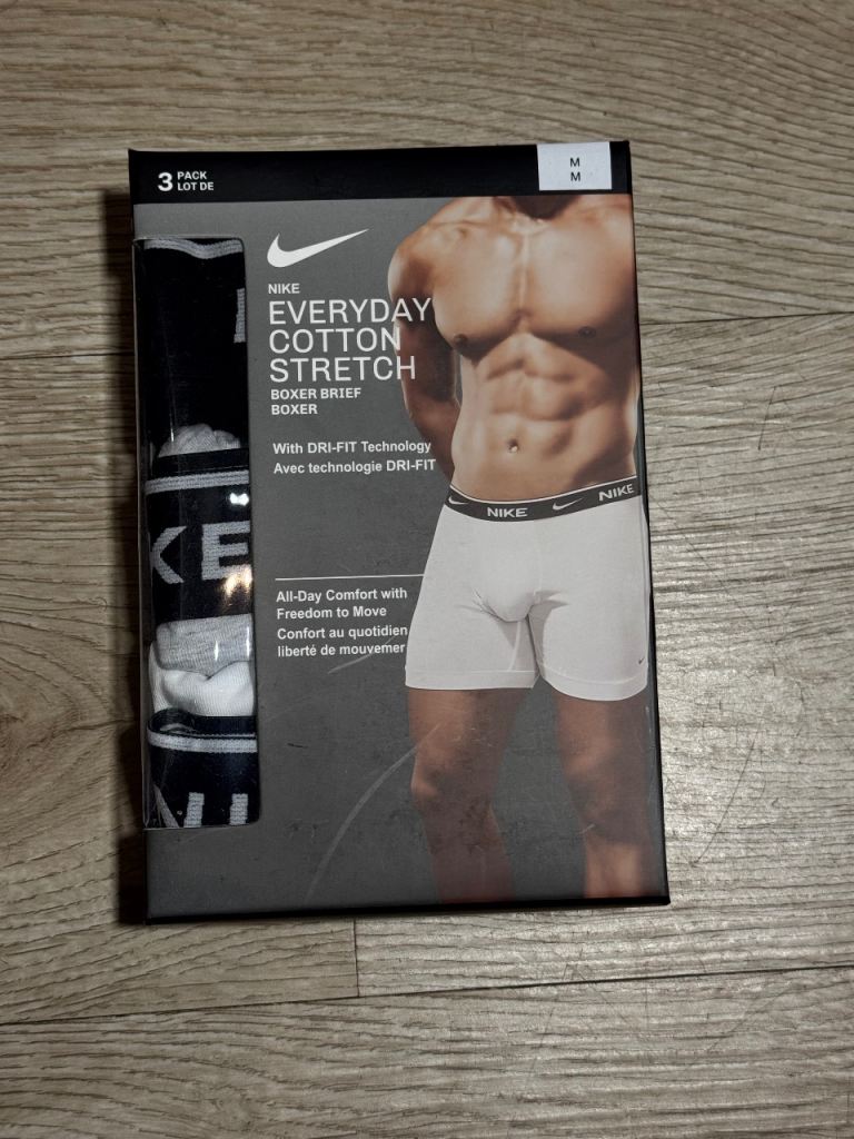 Nike Everyday Cotton Stretch Boxer Briefs - 3 Pack Black/Grey/White, Size M