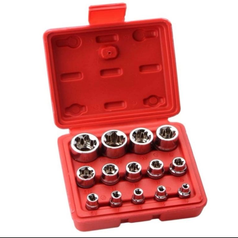 14PC E Torx Socket Set Female Start Bit External Hex Torque E4-E24 With Case