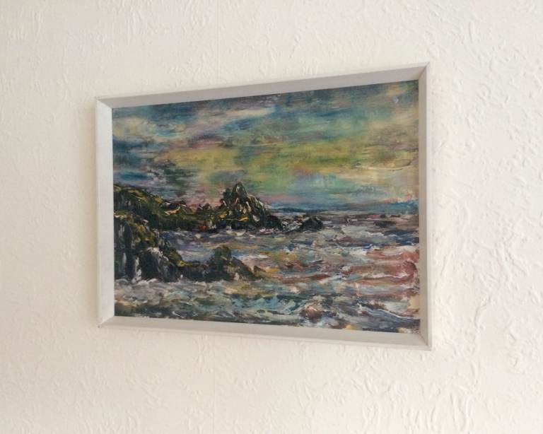 GUNARD'S HEAD BY LOUIS JAMES - FRAMED TEXTURED ORIGINAL OIL PAINTING - ZENNOR CORNWALL