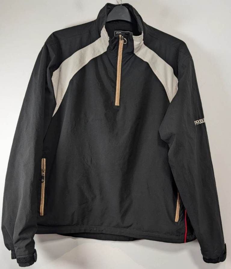 ProQuip Golf Windshirt Men 2XL Black Grey Waterproof Breathable Shell Pullover