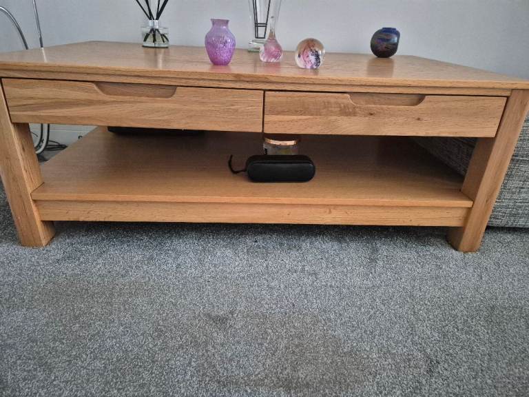 Solid Oak John Rocha Coffee Table with 4 Drawers – Good Condition