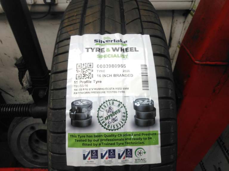 195 55 R16 87v Kumho Ecsta Hs52 6mm Partworn Pressure Tested Tyre