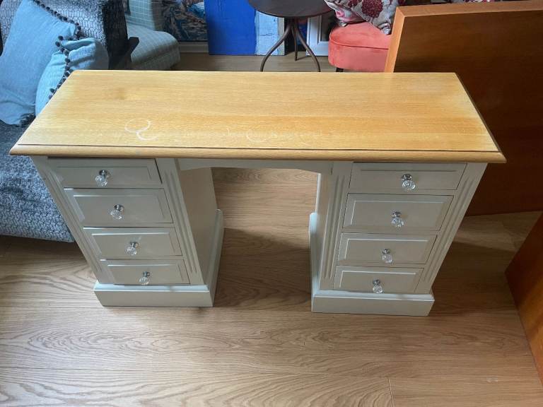 Wooden Dressing Table with Drawers – Cream and Wood Top