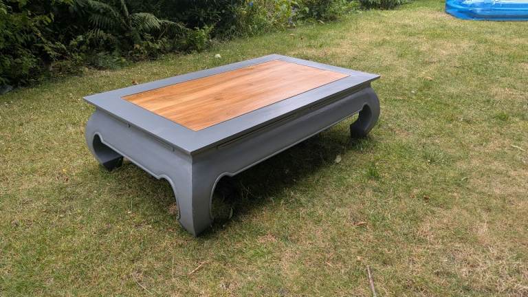 Solid Wood Coffee Table – Grey with Natural Top