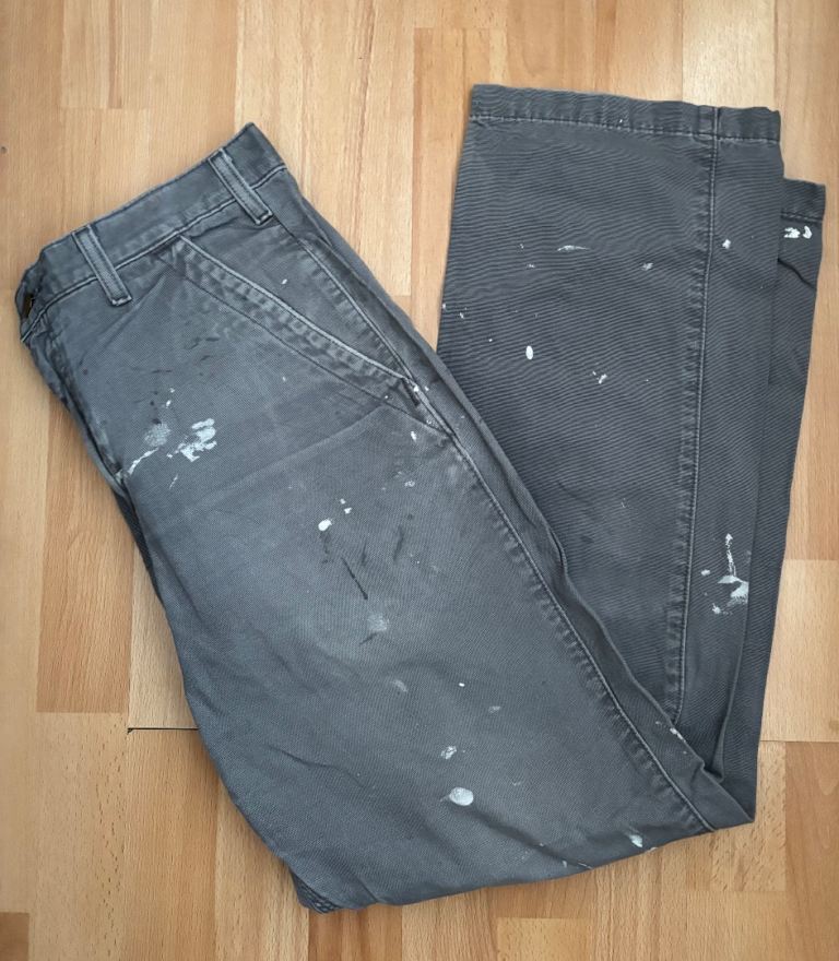 Vintage Carhartt Work Pants Grey Duck Canvas Distressed Carpenter 33x32 Y2K