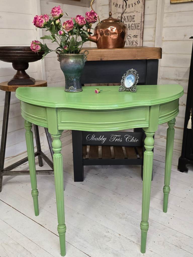 Vintage Half Moon Painted Console Table With Secret Drawer