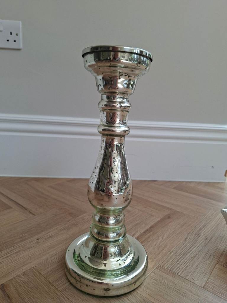 Elegant Silver Mercury Glass Candle Holder