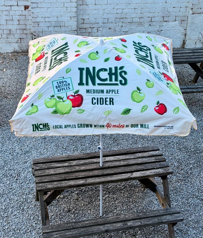 Inch’s cider Parasol. Pub beer garden quality.Brand new in packaging. 