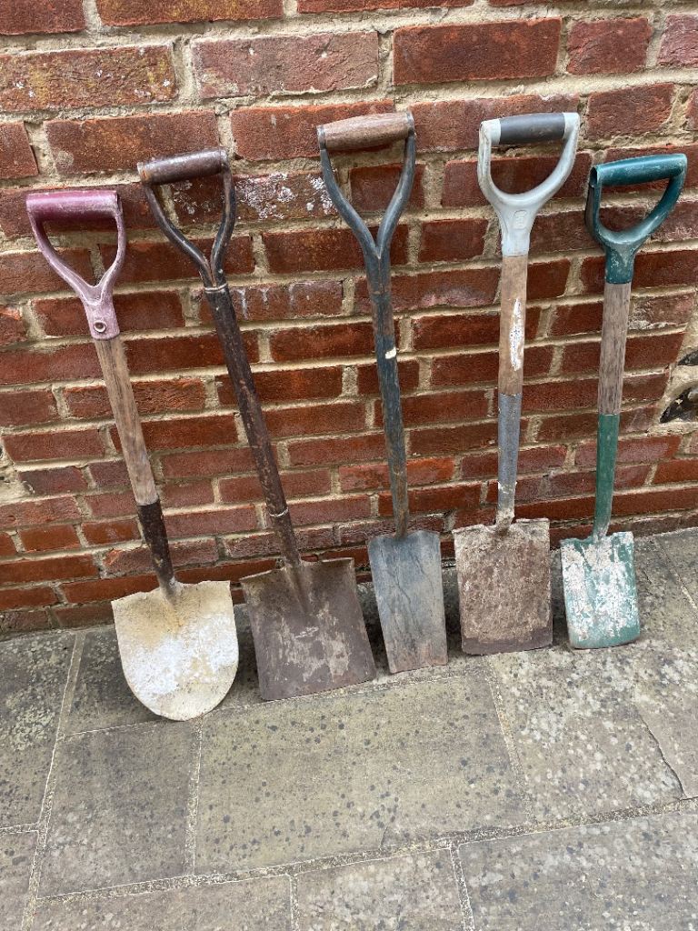 Five Used Garden Shovels/Spades – Various Types
