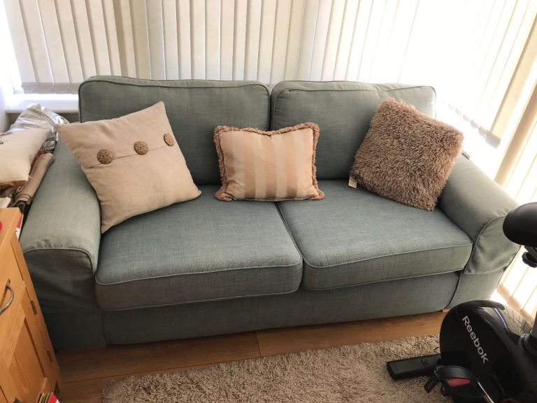 Three-Seater Sofa in Light Blue Fabric – Good Condition