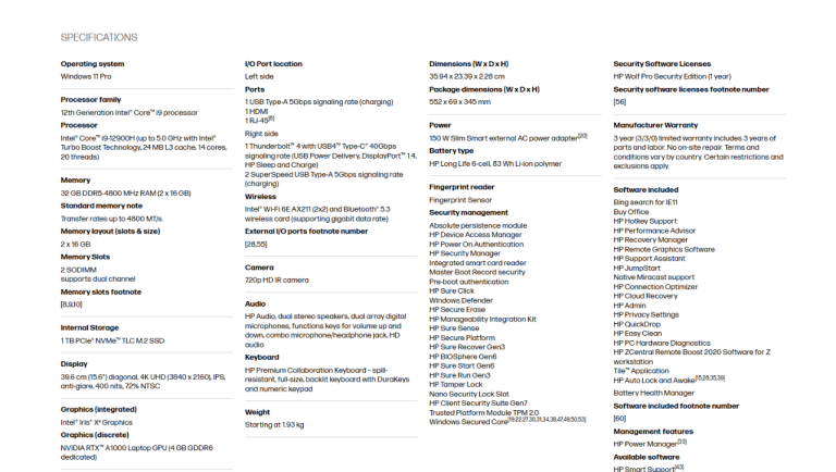 HP zbook power G9 15.6 4K UHD mobile workstation – core i9 & nvidia® rt a1000