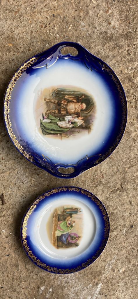 Decorative Blue and Gold Handled Plates - Set of Two
