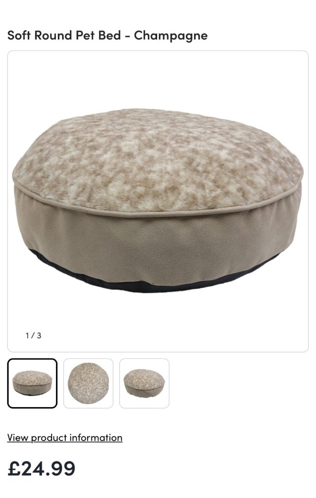 Large champagne round dog bed NEW