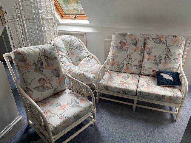 Conservatory boho bamboo/rattan furniture suite (6 items)-satin white. Bespoke design