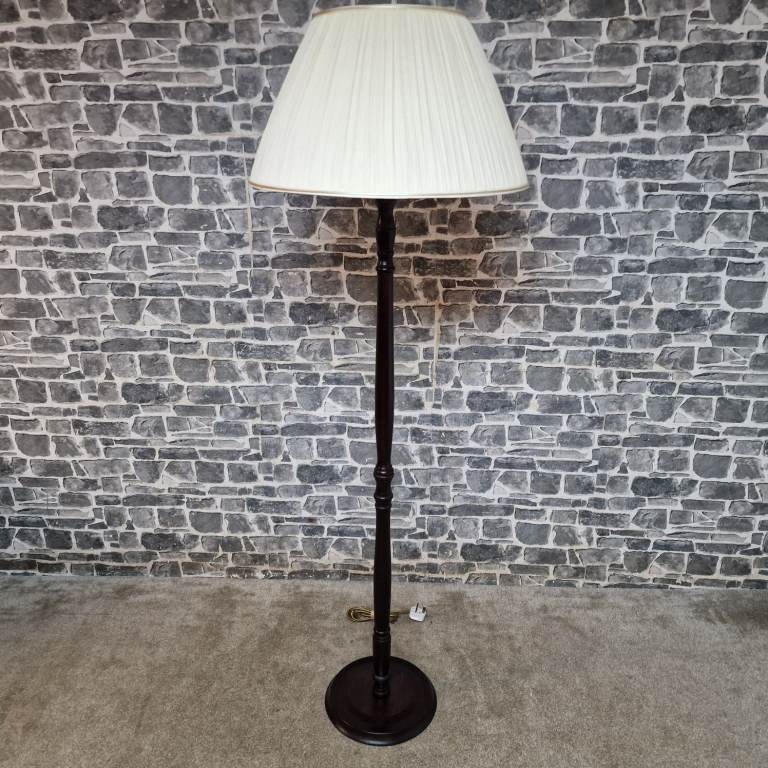 Vintage Wooden Floor Lamp with Pleated Shade