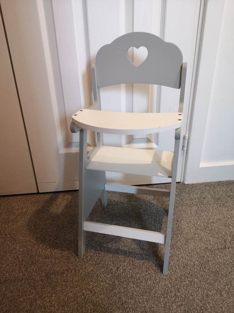 Grey and White Wooden Doll's High Chair