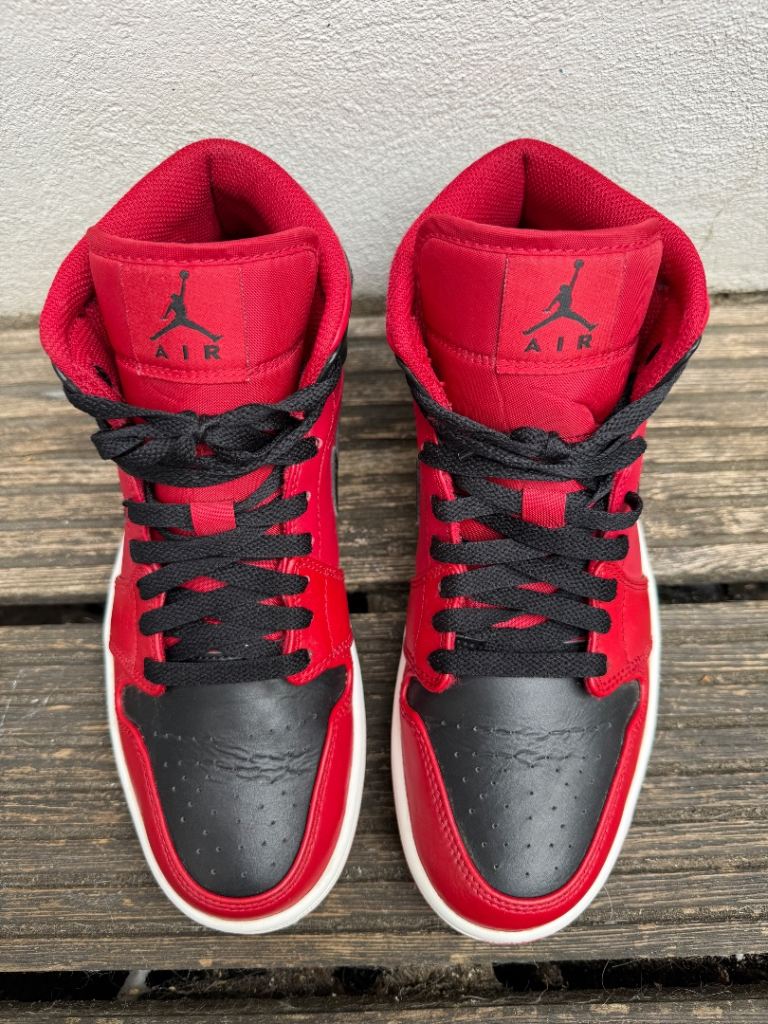 Jordan 1 Mid Reverse Bred Sneakers Red Black UK Size 8 EU 42.5 US 9