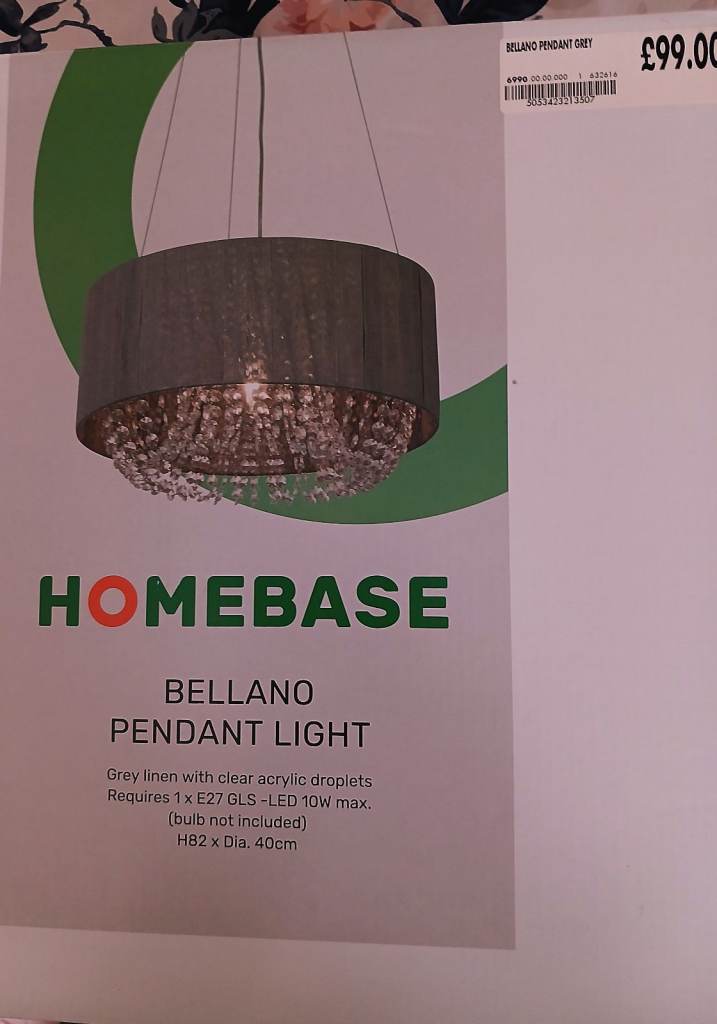 NEW  HOMEBASE BELLANO CEILING LIGHT / CHANDELIER : LINEN & CRYSTAL DROPS £99