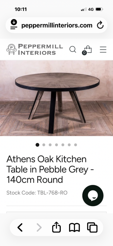 Solid oak and steel round dining table 