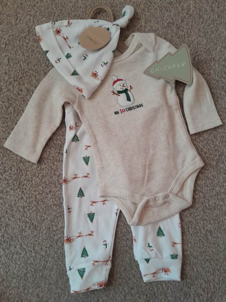 Chickpea My First Christmas 3 Piece Baby Outfit, 3-6 Months BNWT