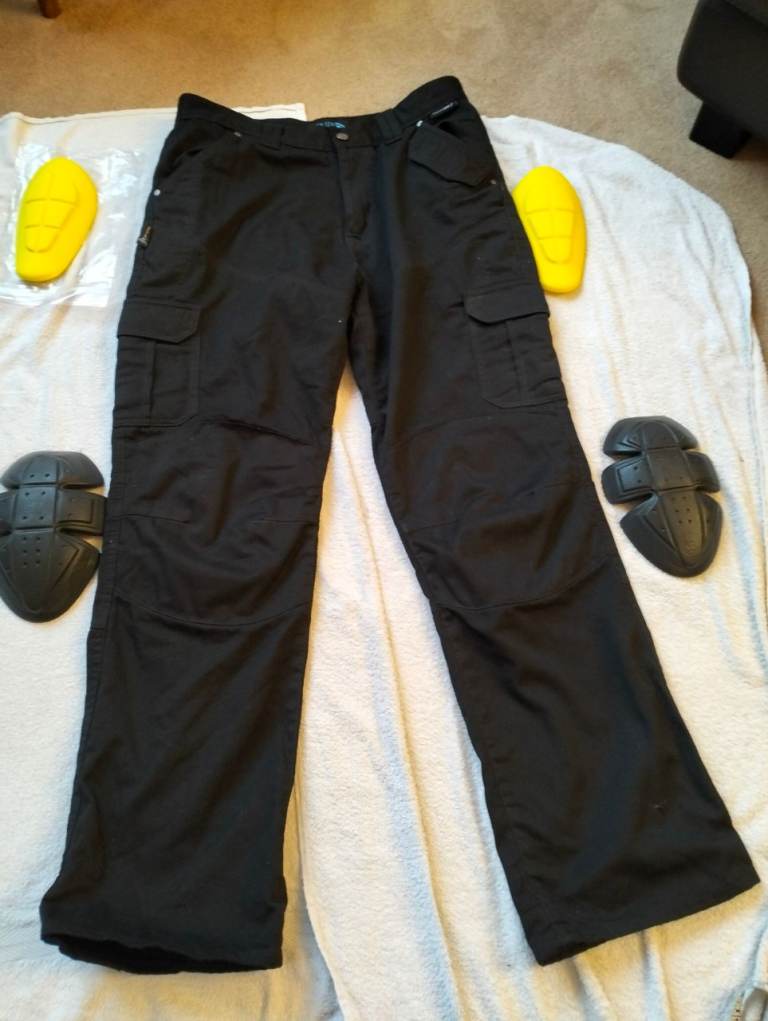 Route One DNM001 Mens Motorcycle Cargo Jeans Armoured Black Kevlar 34" Reg 31" Leg