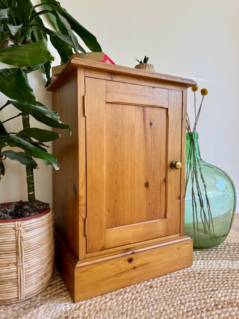 Vintage solid pine bedside cabinet cupboard 