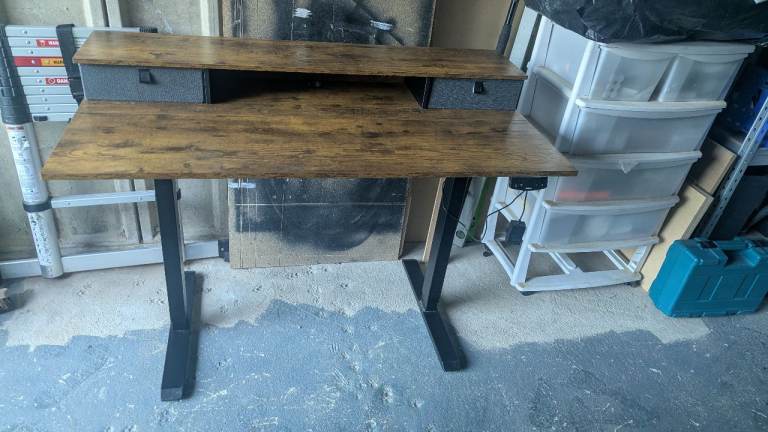 Agilestic Electric Adjustable Height Desk with 2 Drawers, 120 x 60 cm, Stable Sit-Stand Desk