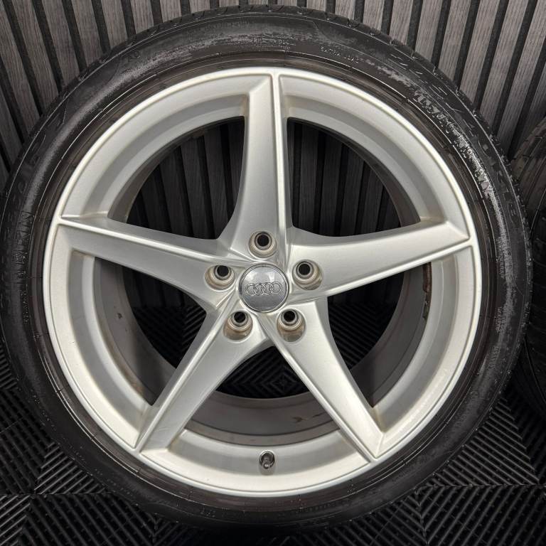 18" GENUINE AUDI A5 S LINE SILVER 5 SPOKE ALLOY WHEELS ALLOYS TYRES