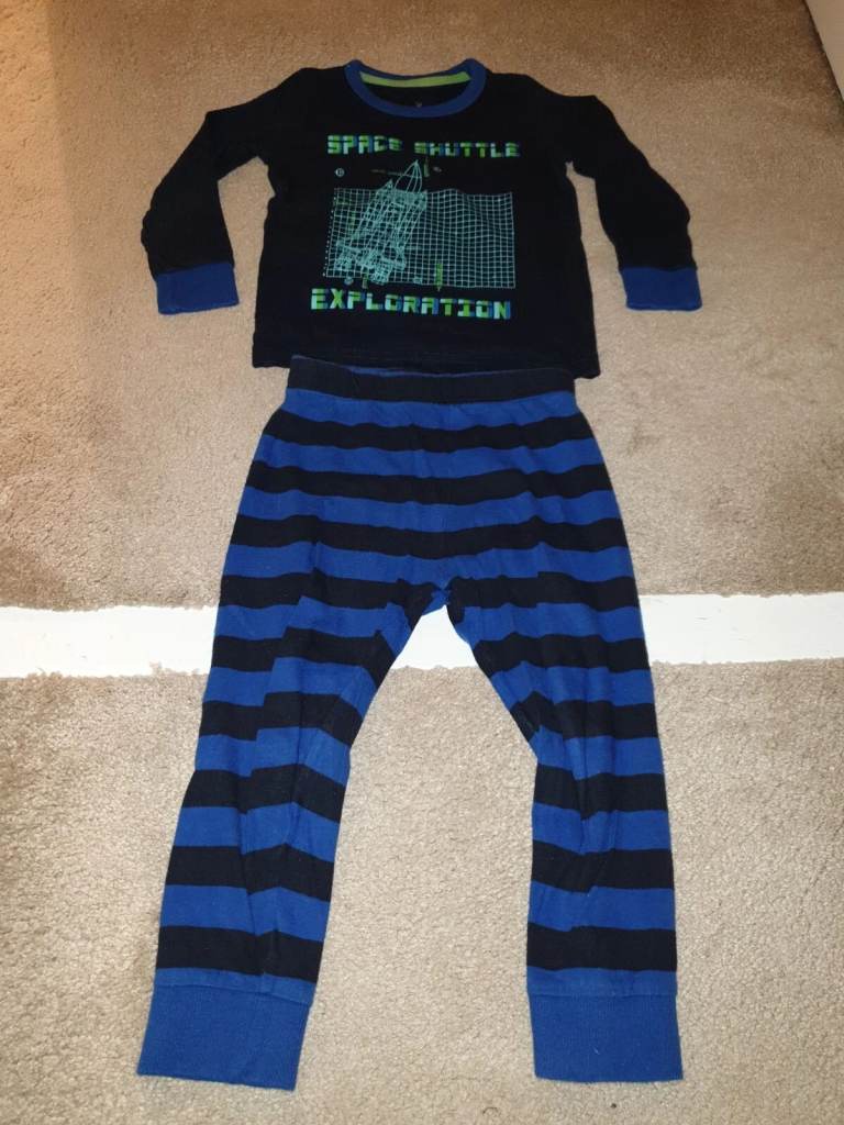 Mothercare Blue/Green Striped 'Space' Shuttle Boys Pyjamas Set (2-3 years)