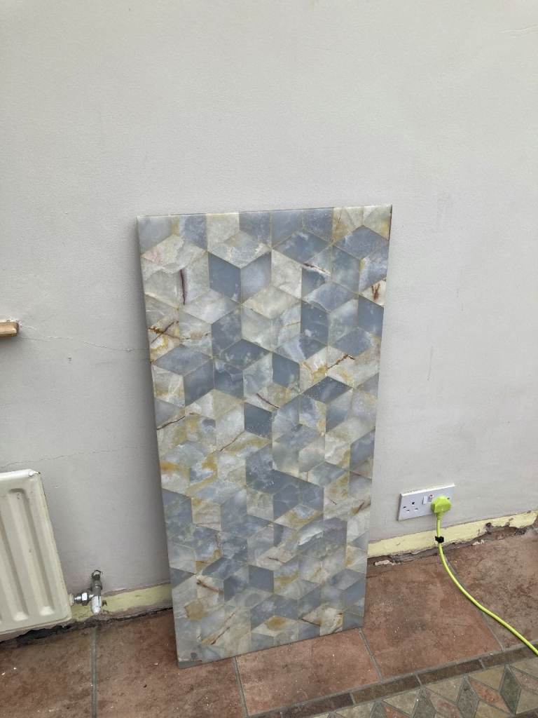 Geometric Diamond Pattern Marble Table Top (Vintage, Antique, Quality)