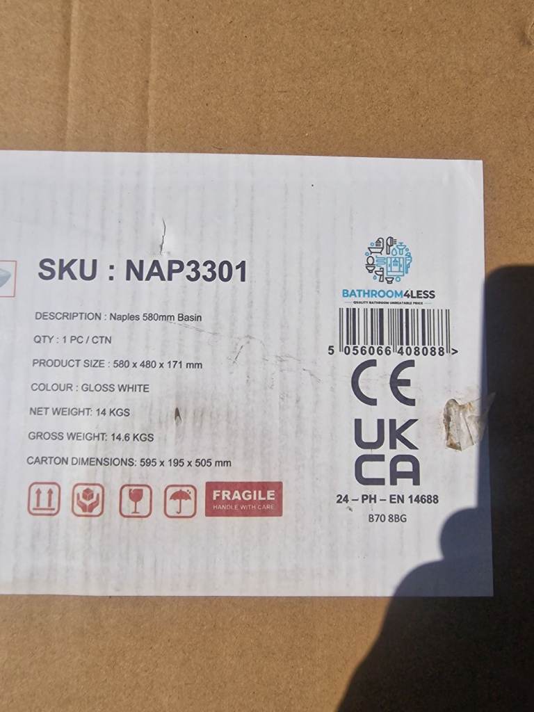 Naples 580mm Basin – Brand New, Gloss White