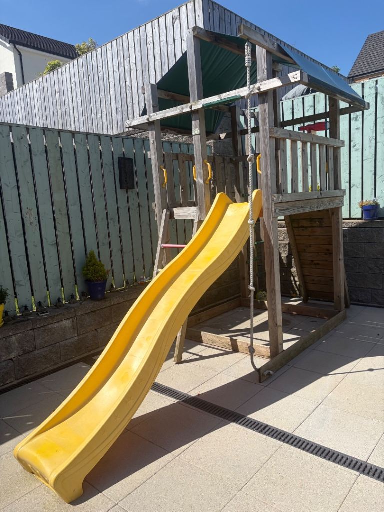 Large Wooden Climbing Frame & Tower / Playhouse with Slide – Needs Dismantled