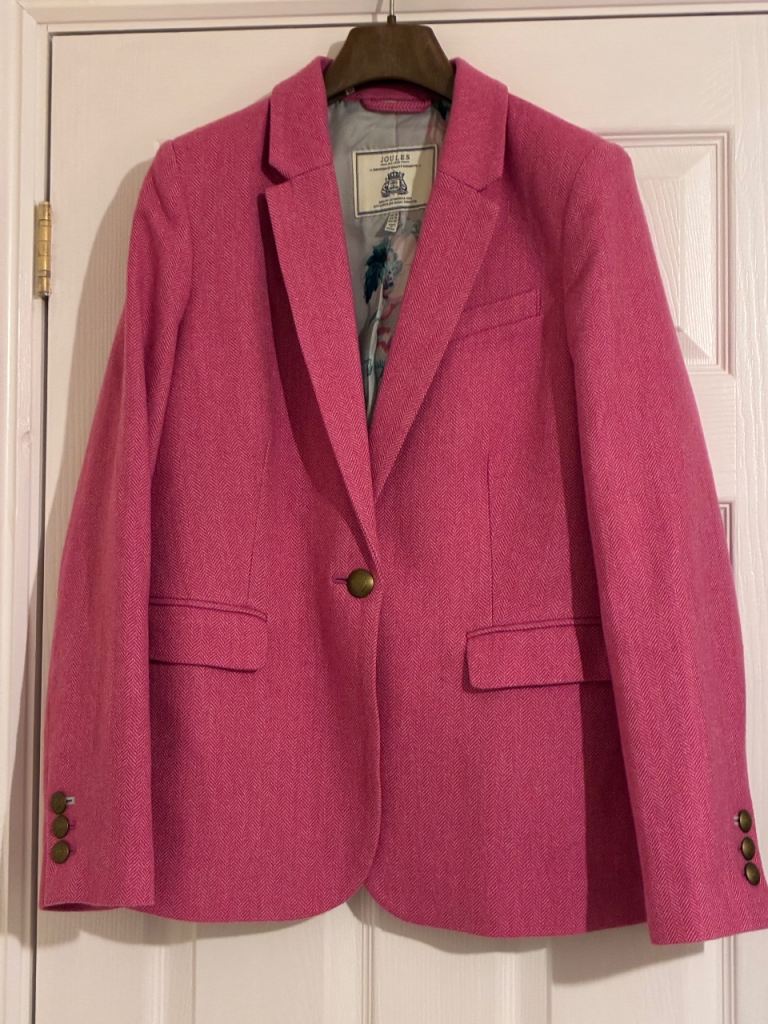 image for Beautiful Joules Herringbone Tweed Country Jacket/ blazer, size 14, in heather pink