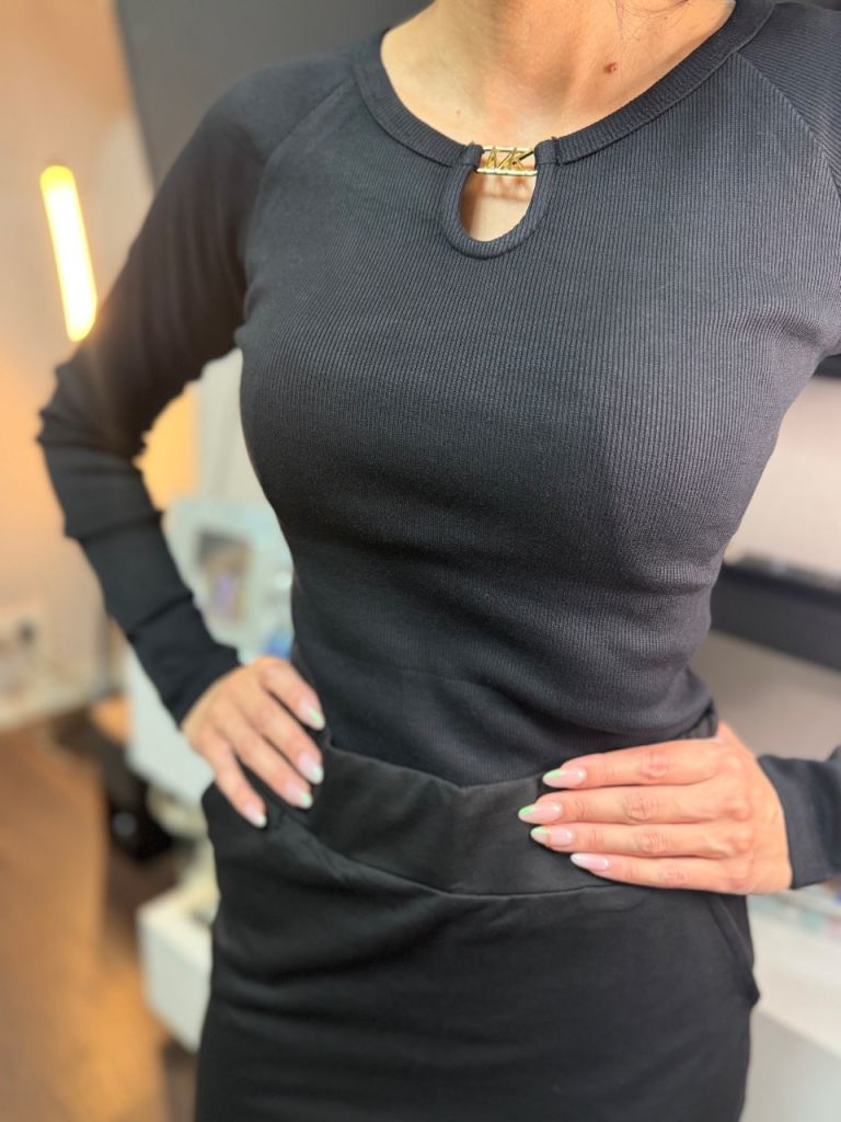 Long Sleeve Top with Gold Detail 