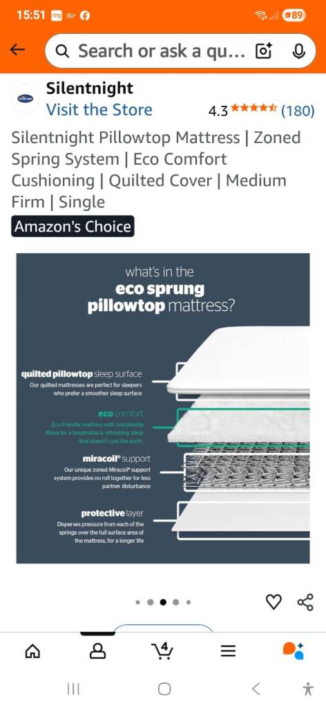 Silent night pillow top single mattress 