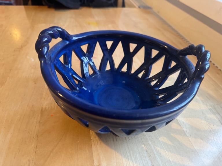Blue Ceramic Decorative Bowl with Handles