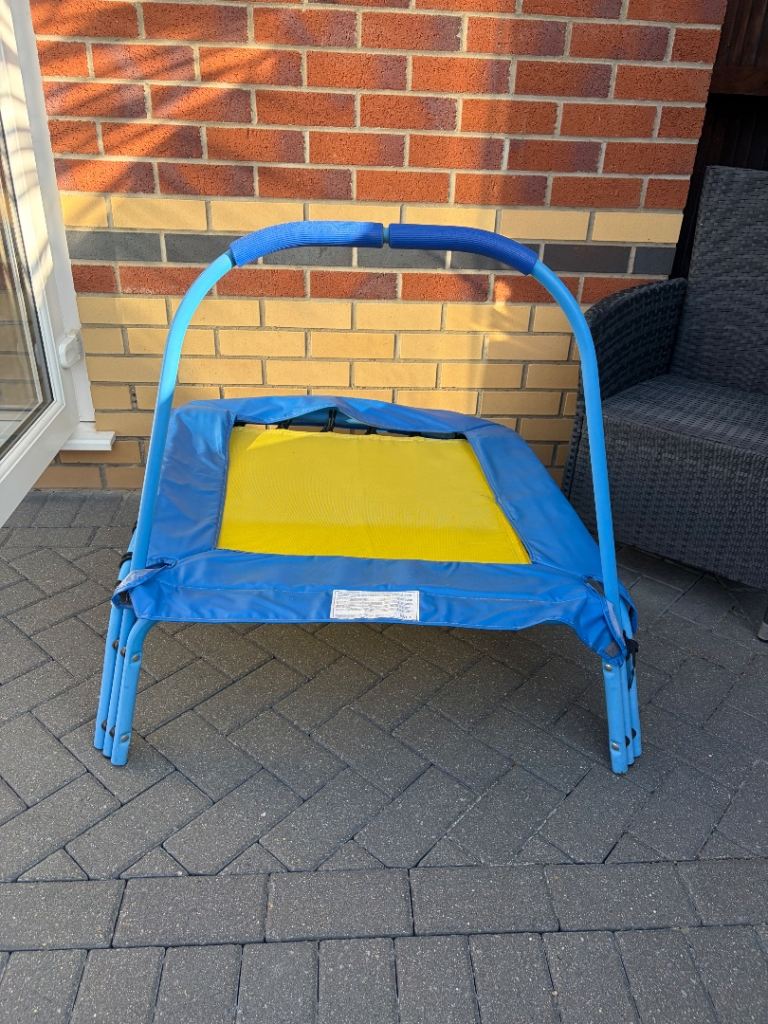 Kids Mini Trampoline with Handle – Blue and Yellow, Good Condition
