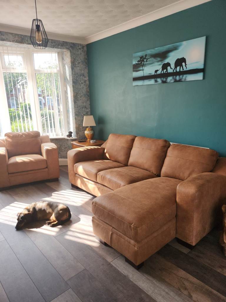 L shaped sofa and armchair, ITEM SOLD