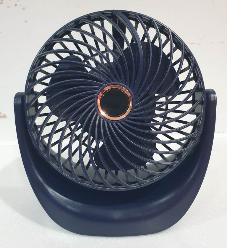Small USB Desk Table Portable Fan Blue Rechargeable Variable Speeds 7.25" Tall
