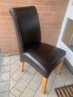 Dark Brown Leather Dining Chairs - Wooden Legs