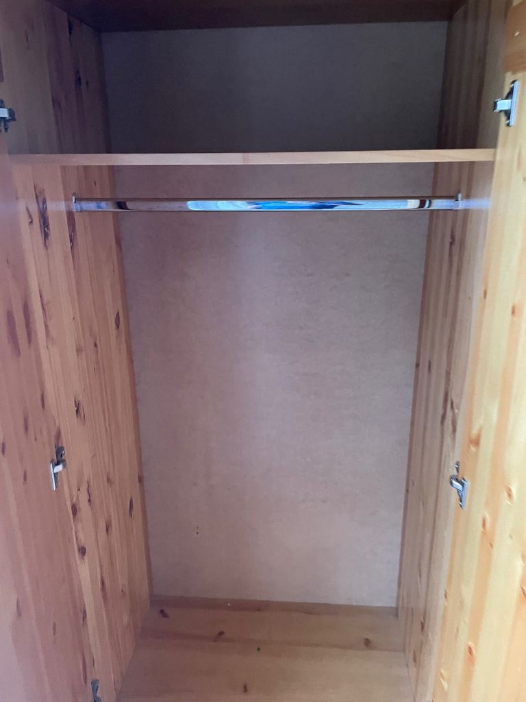 Large double solid pine wardrobe with shelving 
