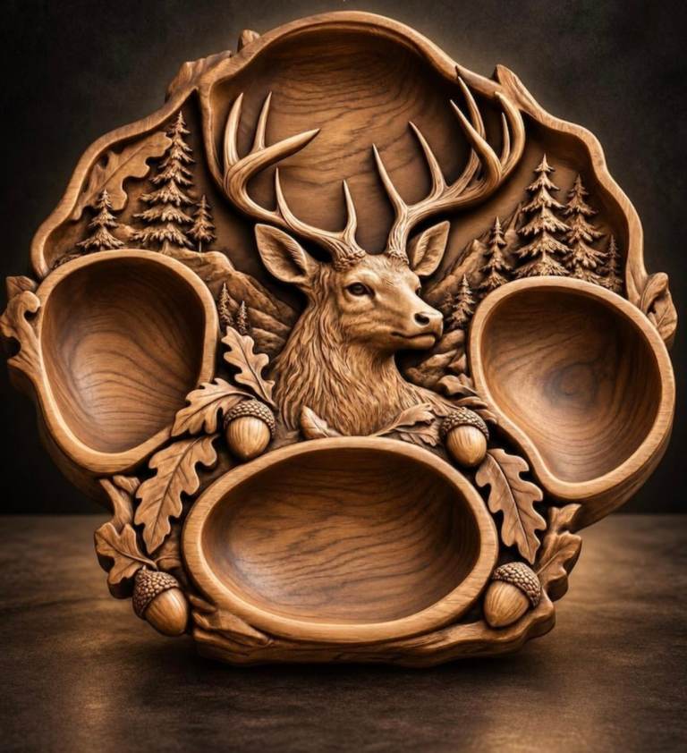 Beautiful Carved Wooden Deer Serving Platter – As Good As New