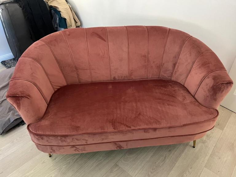 Blush Pink Sofa, Golden Legs