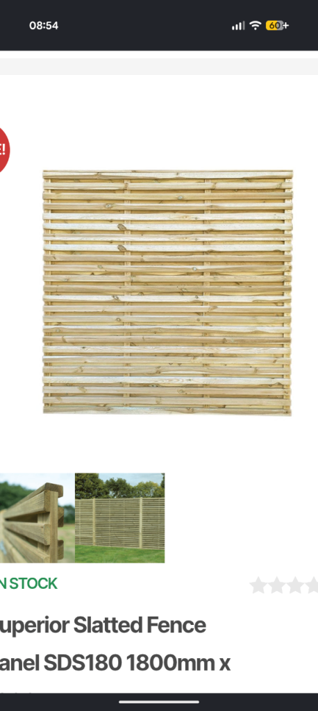 1x Superior Slatted Wooden Fence Panel 1800mm